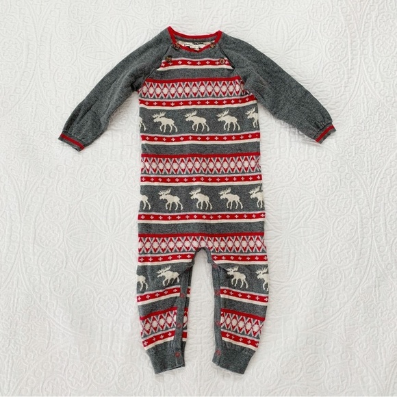 Hatley Fair Isle Moose Baby‎ Sweater Romper - Picture 1 of 3